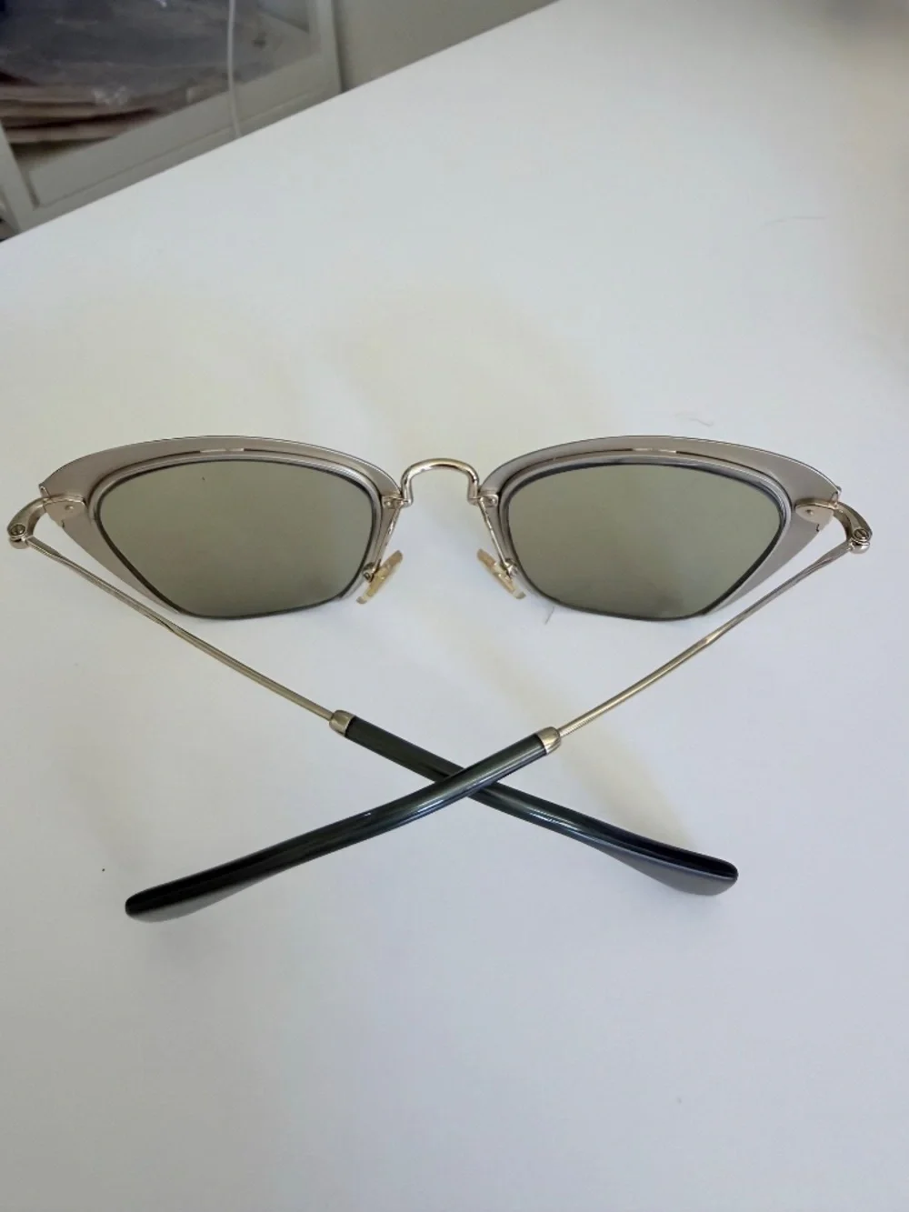 Miu Miu Sage Green Cats Eye Metal Frame Glasses Gold Hardware Modern Lightweight